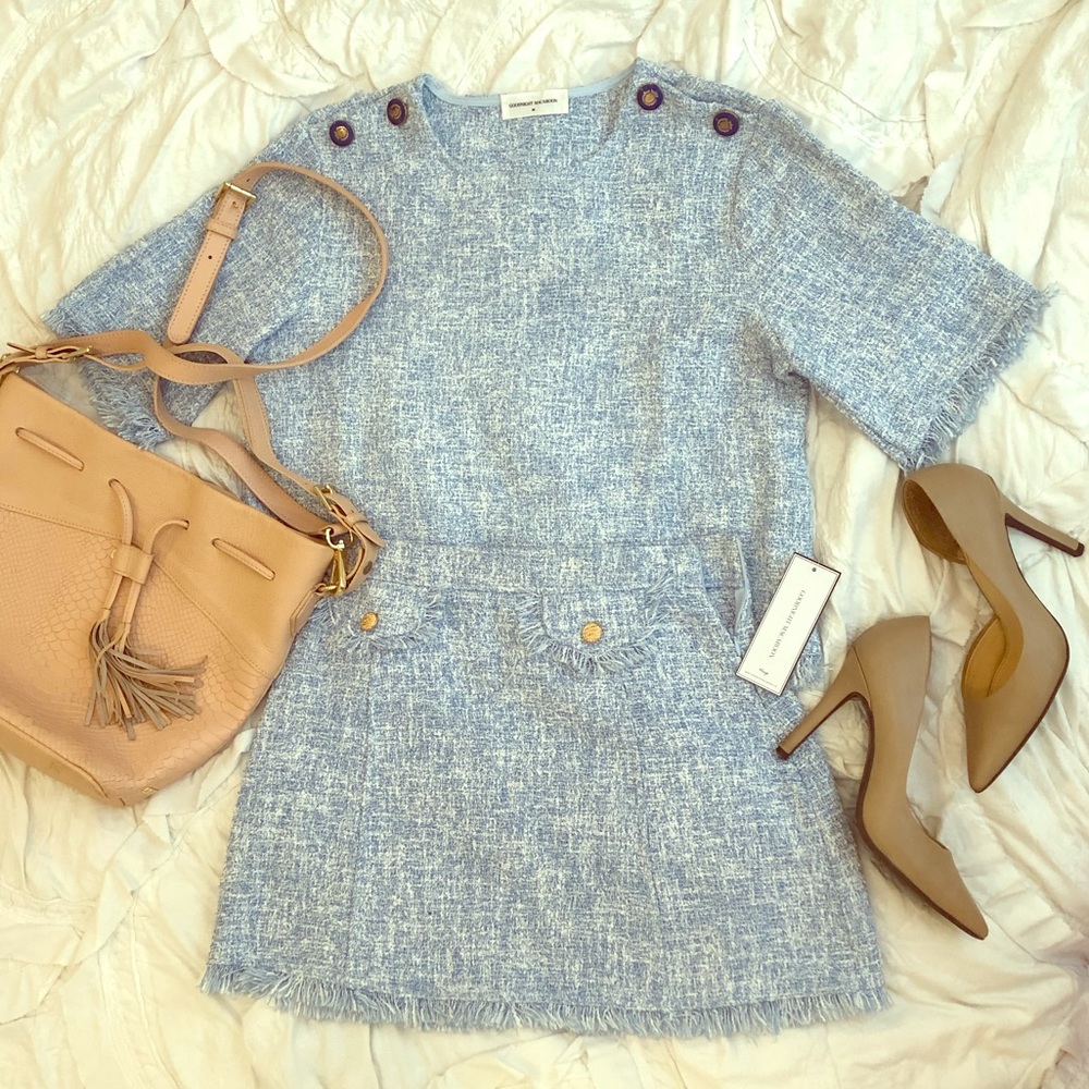 2 pc Set - Goodnight Macaroon blue & white tweed